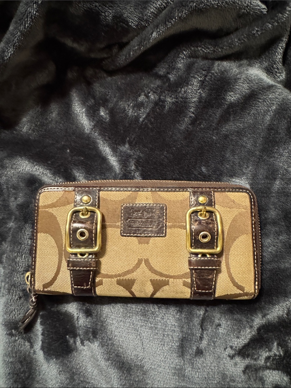 Coach Brown & Khaki Signature Buckle Zip Wallet